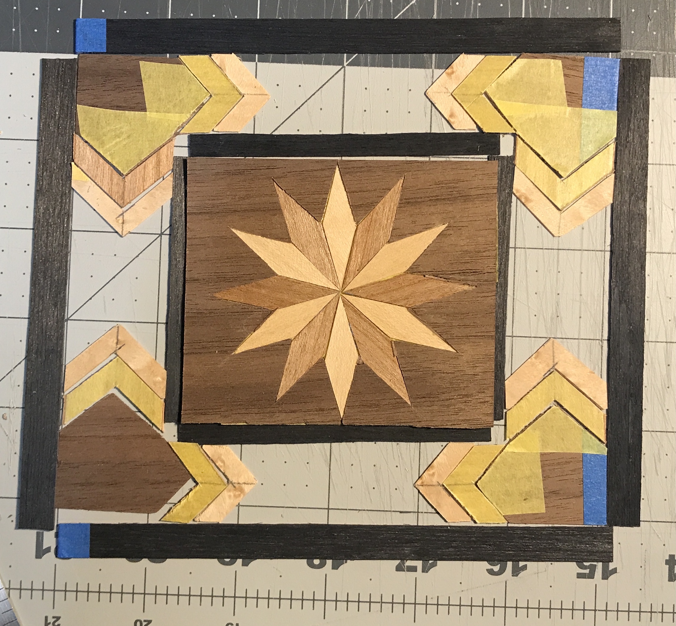 Four background corners cut to fit the chevrons.